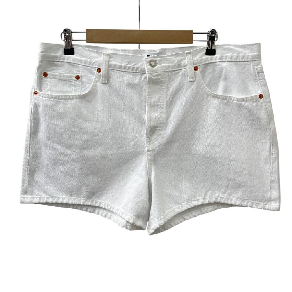 Re/Done Button Fly Mid-Rise Boy Shorts White Rigid Denim Womens 32‎ NWT - Picture 4 of 16